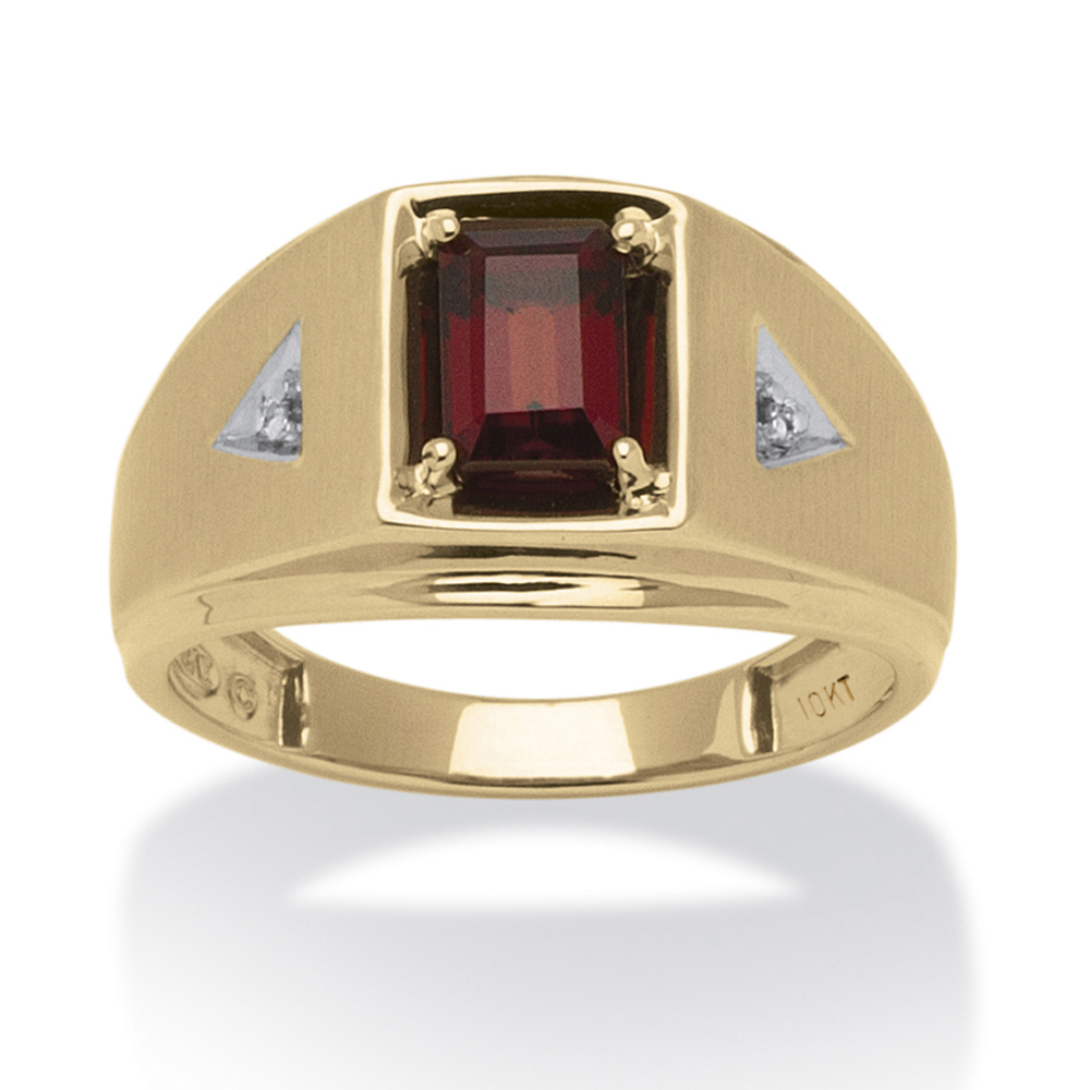 Men's 1.21 TCW Genuine Garnet and Diamond Accent Ring 10k Gold | eBay